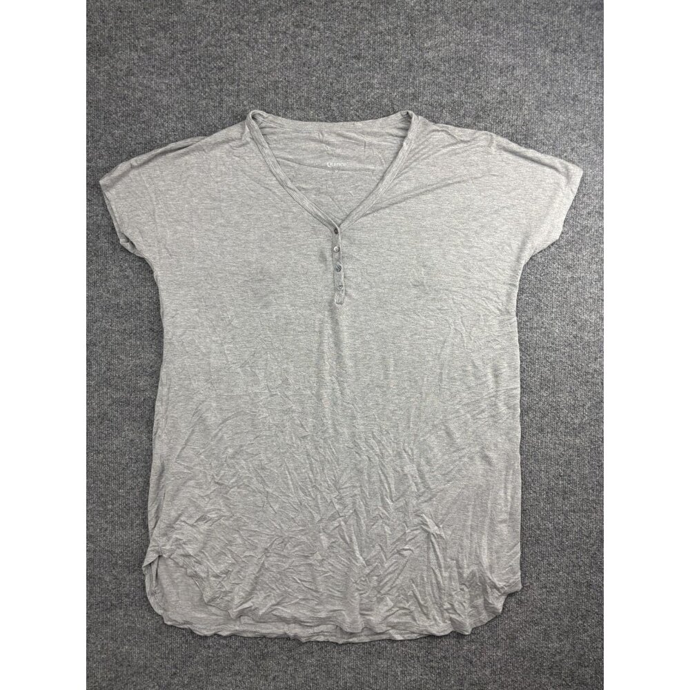 Quince Shirt‎ Womens Medium Gray Henley Button V Neck Lightweight Casual Tee